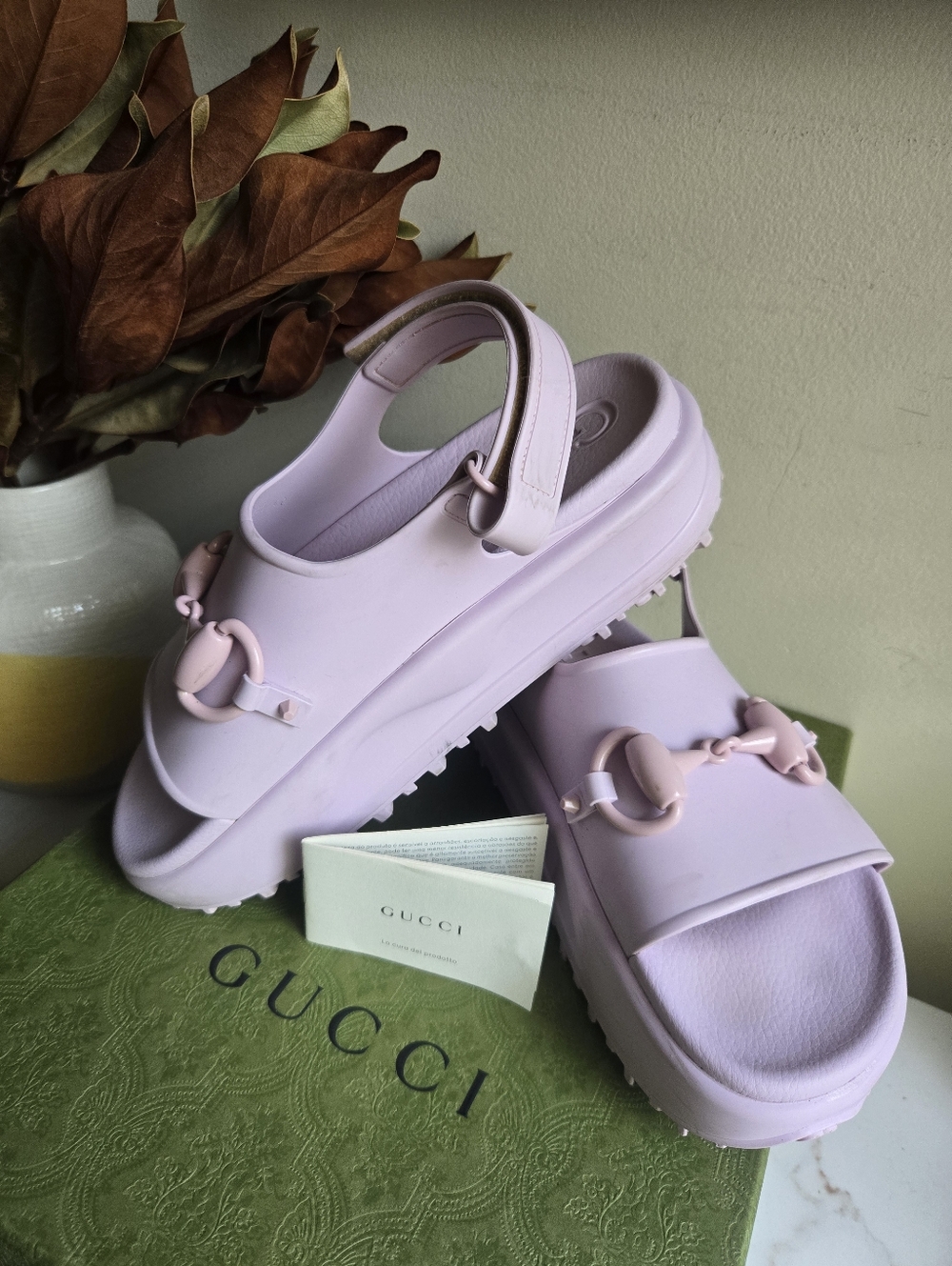 GUC Gucci Horsebit Women's Violet & Pale Pink Rubber Sandals Size 10 US 40 IT - Picture 6 of 15